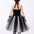 Girls Beetlejuice Costume Tutu Dress Set – Black & White Striped Halloween Outfit with Gloves, Bow and Socks – Baby/Toddler Sizes