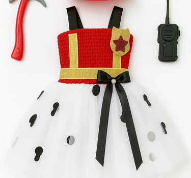 Marshall Paw Patrol Girl Costume – Firefighter Tutu Dress with Hat & Toy Accessories | Toddler Halloween or Birthday Outfit