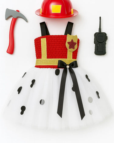 Marshall Paw Patrol Girl Costume – Firefighter Tutu Dress with Hat & Toy Accessories | Toddler Halloween or Birthday Outfit