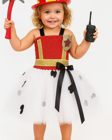 Marshall Paw Patrol Girl Costume – Firefighter Tutu Dress with Hat & Toy Accessories | Toddler Halloween or Birthday Outfit