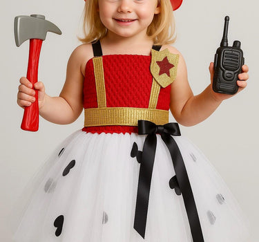 Marshall Paw Patrol Girl Costume – Firefighter Tutu Dress with Hat & Toy Accessories | Toddler Halloween or Birthday Outfit