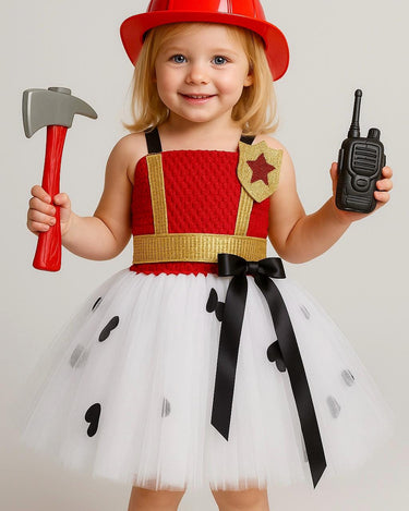 Marshall Paw Patrol Girl Costume – Firefighter Tutu Dress with Hat & Toy Accessories | Toddler Halloween or Birthday Outfit
