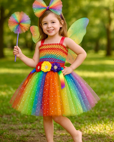 Rainbow Fairy Tutu Dress for Toddlers – Includes Wings, Wand & Headband | Girls Birthday Costume Outfit