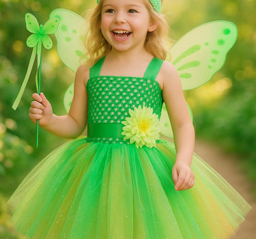 Tinker Bell Green Fairy Tutu Dress for Girls – Wings, Wand & Headband Included | Toddler Birthday Halloween Costume Set