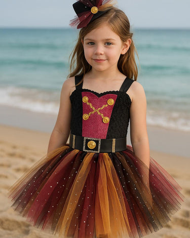 Girls Pirate Tutu Costume – Toddler Halloween Dress with Clip-On Pirate Hat | Buccaneer Dress Up Outfit