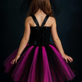 Zombie Bride Tutu Dress for Girls – Halloween Skeleton Costume with Veil Clip, Day of the Dead Toddler Outfit, Spooky Flower Girl Dress