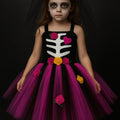 Zombie Bride Tutu Dress for Girls – Halloween Skeleton Costume with Veil Clip, Day of the Dead Toddler Outfit, Spooky Flower Girl Dress