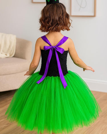 Frankenstein Girl Halloween Costume – Green Tutu Dress with Headband Hat – Kids Spooky Monster Dress-Up
