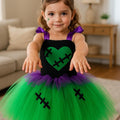 Frankenstein Girl Halloween Costume – Green Tutu Dress with Headband Hat – Kids Spooky Monster Dress-Up