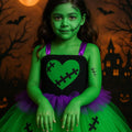 Frankenstein Girl Halloween Costume – Green Tutu Dress with Headband Hat – Kids Spooky Monster Dress-Up