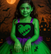 Frankenstein Girl Halloween Costume – Green Tutu Dress with Headband Hat – Kids Spooky Monster Dress-Up