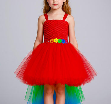 Rainbow Parrot Tutu Dress with Colorful Feather Headband – Bird Costume for Girls