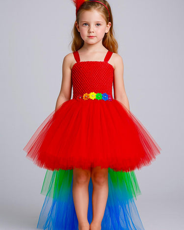 Rainbow Parrot Tutu Dress with Colorful Feather Headband – Bird Costume for Girls