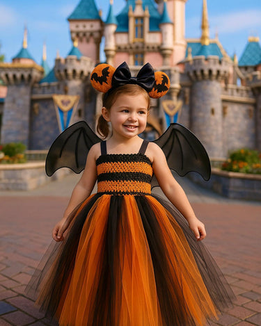 Halloween Bat Tutu Dress with Wings & Mickey Headband | Girls Disneyland Costume | Spooky Mouse Dress for Trick or Treat