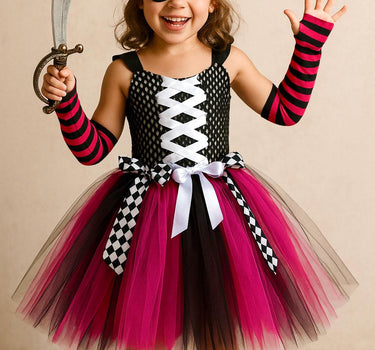 Pink Pirate Tutu Costume for Girls – Halloween Dress Up Set w/ PlaySword, Bandana, Eye Patch, Socks & Gloves