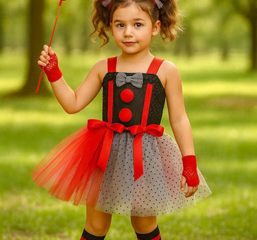 Girls Clown “IT” Tutu Costume Set – Baby Toddler Halloween Outfit with Hair Ties, Balloon Prop, Striped Socks, and Mesh Gloves
