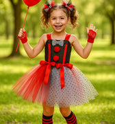 Girls Clown “IT” Tutu Costume Set – Baby Toddler Halloween Outfit with Hair Ties, Balloon Prop, Striped Socks, and Mesh Gloves