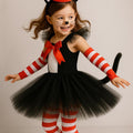 Girls Cat in the Hat Tutu Costume Set – Toddler Inspired Outfit with Tail, Hat Headband, Tights & Sleeves