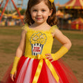 Popcorn Carnival Tutu Dress – Toddler Girl Circus Costume with Headband & Gloves