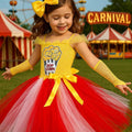 Popcorn Carnival Tutu Dress – Toddler Girl Circus Costume with Headband & Gloves