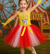 Popcorn Carnival Tutu Dress – Toddler Girl Circus Costume with Headband & Gloves