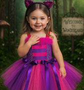 Cheshire Cat Tutu Dress Costume Set – Pink Purple Alice in Wonderland Dress + Sparkle Cat Ear Headband