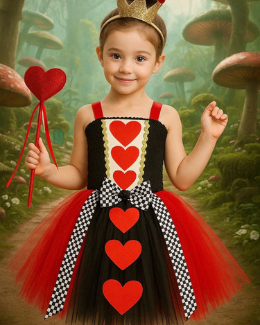 Queen of Hearts Tutu Dress Set – Girls Wonderland Costume with Crown & Wand for Halloween or Birthday