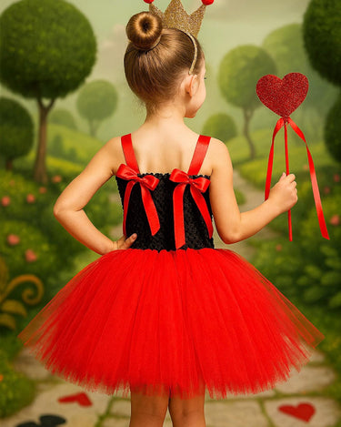 Queen of Hearts Tutu Dress Set – Girls Wonderland Costume with Crown & Wand for Halloween or Birthday