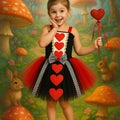 Queen of Hearts Tutu Dress Set – Girls Wonderland Costume with Crown & Wand for Halloween or Birthday