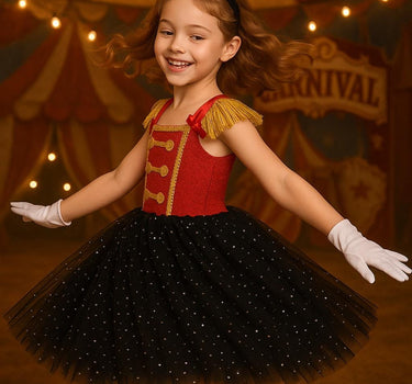 Ringmaster Circus Tutu Dress Set – Girls Carnival Costume with Hat Headband