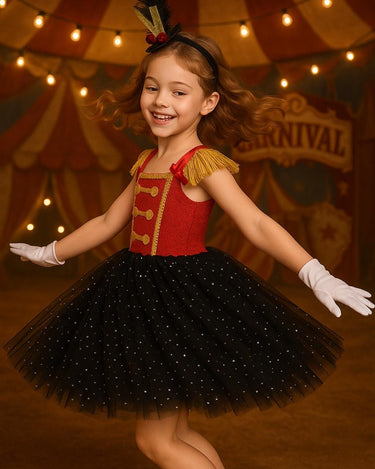 Ringmaster Circus Tutu Dress Set – Girls Carnival Costume with Hat Headband