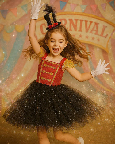Ringmaster Circus Tutu Dress Set – Girls Carnival Costume with Hat Headband