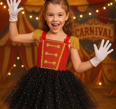 Ringmaster Circus Tutu Dress Set – Girls Carnival Costume with Hat Headband