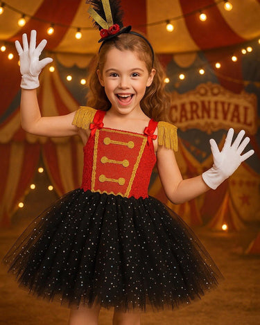 Ringmaster Circus Tutu Dress Set – Girls Carnival Costume with Hat Headband