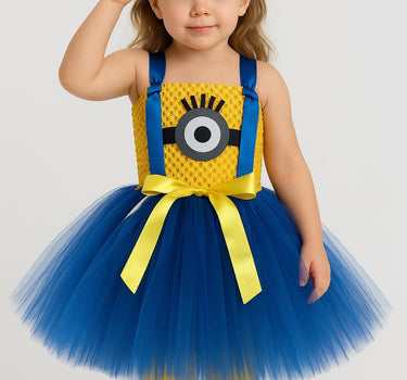 Girls Minion Tutu Dress Costume with Goggles & Bows – Despicable Me Birthday Outfit, Halloween Minion Dress for Toddler or Child