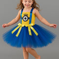 Girls Minion Tutu Dress Costume with Goggles & Bows – Despicable Me Birthday Outfit, Halloween Minion Dress for Toddler or Child
