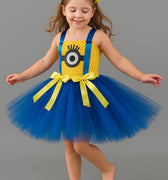 Girls Minion Tutu Dress Costume with Goggles & Bows – Despicable Me Birthday Outfit, Halloween Minion Dress for Toddler or Child