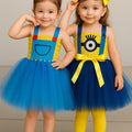 Girls Minion Tutu Dress Costume with Goggles & Bows – Despicable Me Birthday Outfit, Halloween Minion Dress for Toddler or Child