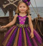 Girls Pirate Tutu Costume – Toddler Halloween Dress with Clip-On Pirate Hat | Buccaneer Dress Up Outfit