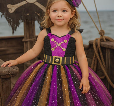 Girls Pirate Tutu Costume – Toddler Halloween Dress with Clip-On Pirate Hat | Buccaneer Dress Up Outfit