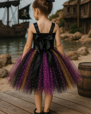 Girls Pirate Tutu Costume – Toddler Halloween Dress with Clip-On Pirate Hat | Buccaneer Dress Up Outfit