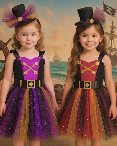 Girls Pirate Tutu Costume – Toddler Halloween Dress with Clip-On Pirate Hat | Buccaneer Dress Up Outfit