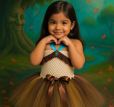 Pocahontas Inspired Tutu Dress – Toddler Native Princess Costume – Brown & Blue Halloween Dress