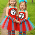Thing 1 & Thing 2 Tutu Dress Set – Cat in the Hat Costume for Girls – Inspired Birthday Outfit with Headband, Tights and Sleeves