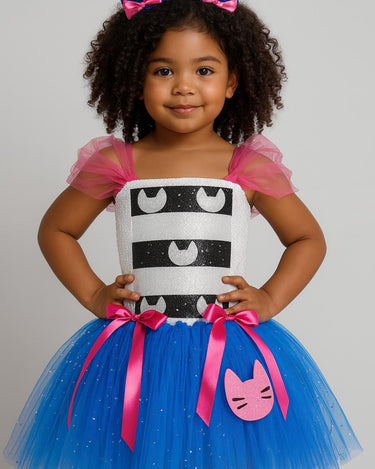 Gabby’s Cat Tutu Dress with Sequin Cat Ear Headband – Girls Birthday Costume – Blue Cat Gabby Dress-Up Outfit