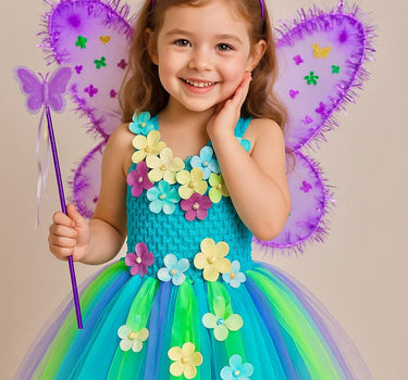 Jungle Butterfly Fairy Costume for Girls – Tutu Dress with Wings, Wand & Headband – Toddler Fairy Outfit