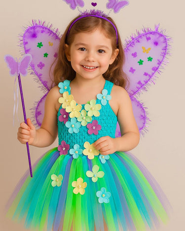 Jungle Butterfly Fairy Costume for Girls – Tutu Dress with Wings, Wand & Headband – Toddler Fairy Outfit