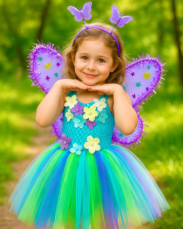 Jungle Butterfly Fairy Costume for Girls – Tutu Dress with Wings, Wand & Headband – Toddler Fairy Outfit