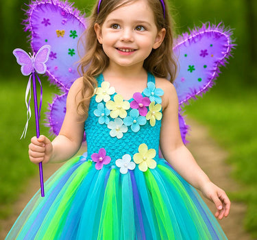 Jungle Butterfly Fairy Costume for Girls – Tutu Dress with Wings, Wand & Headband – Toddler Fairy Outfit