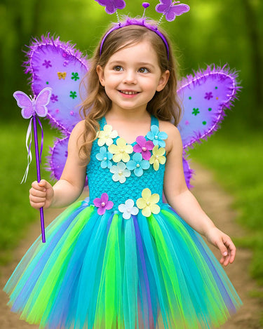 Jungle Butterfly Fairy Costume for Girls – Tutu Dress with Wings, Wand & Headband – Toddler Fairy Outfit